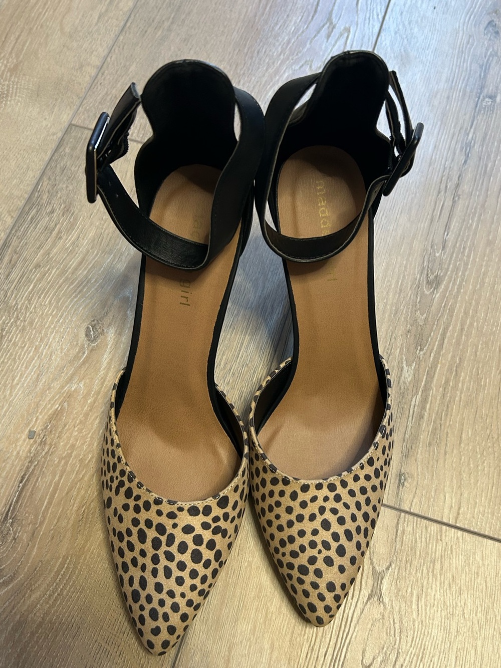 Madden Girl Electraa Leopard Print Pointed Toe Ankle Strap Heels Size 8.5 - Picture 2 of 8